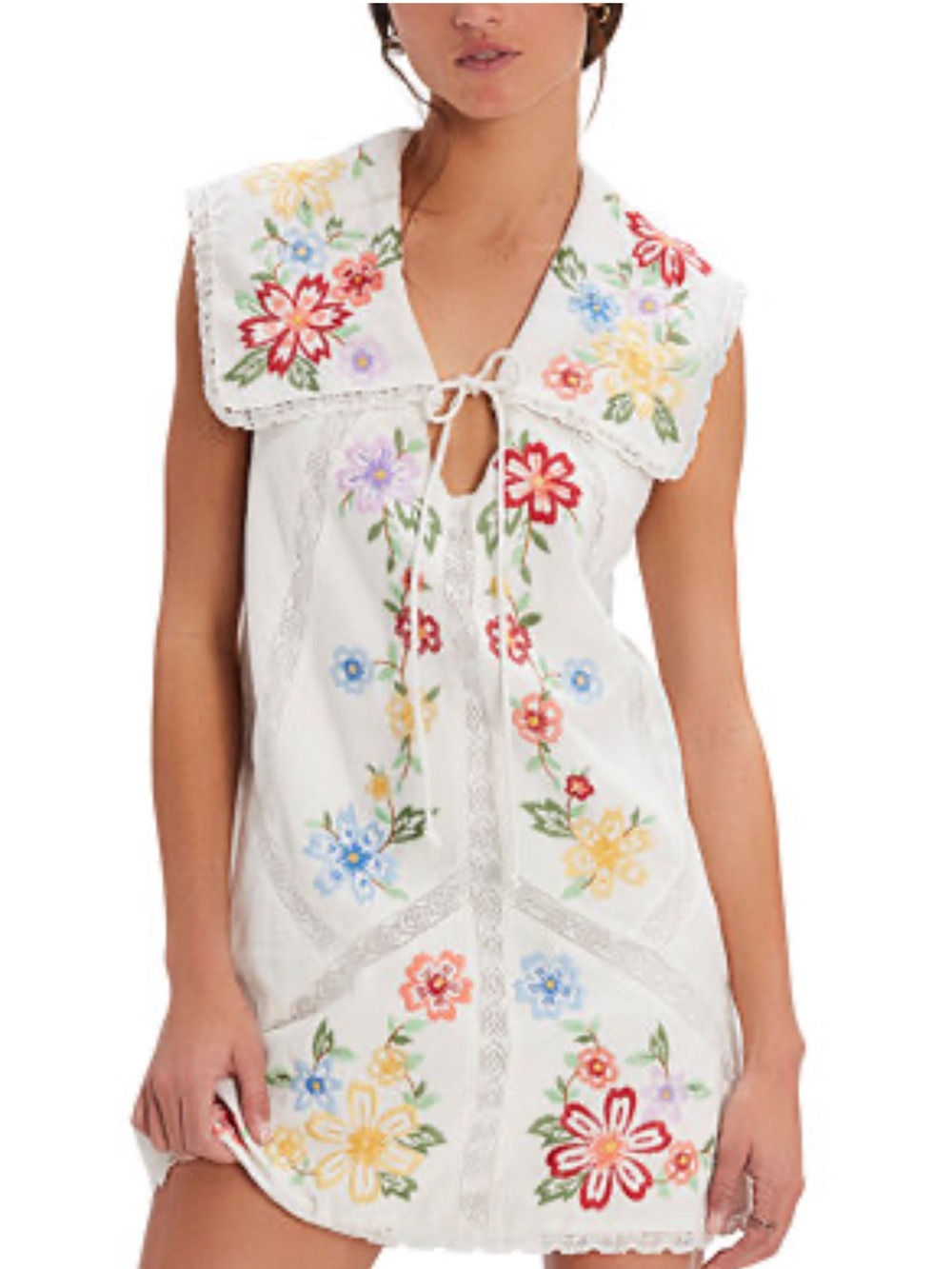 Free People Willow Embroidered Floral Tie-Front Sundress